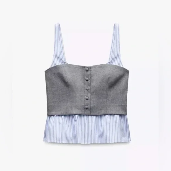 Sincerely Jules Striped Gray Bustier Corset Combination Top - Picture 3 of 12